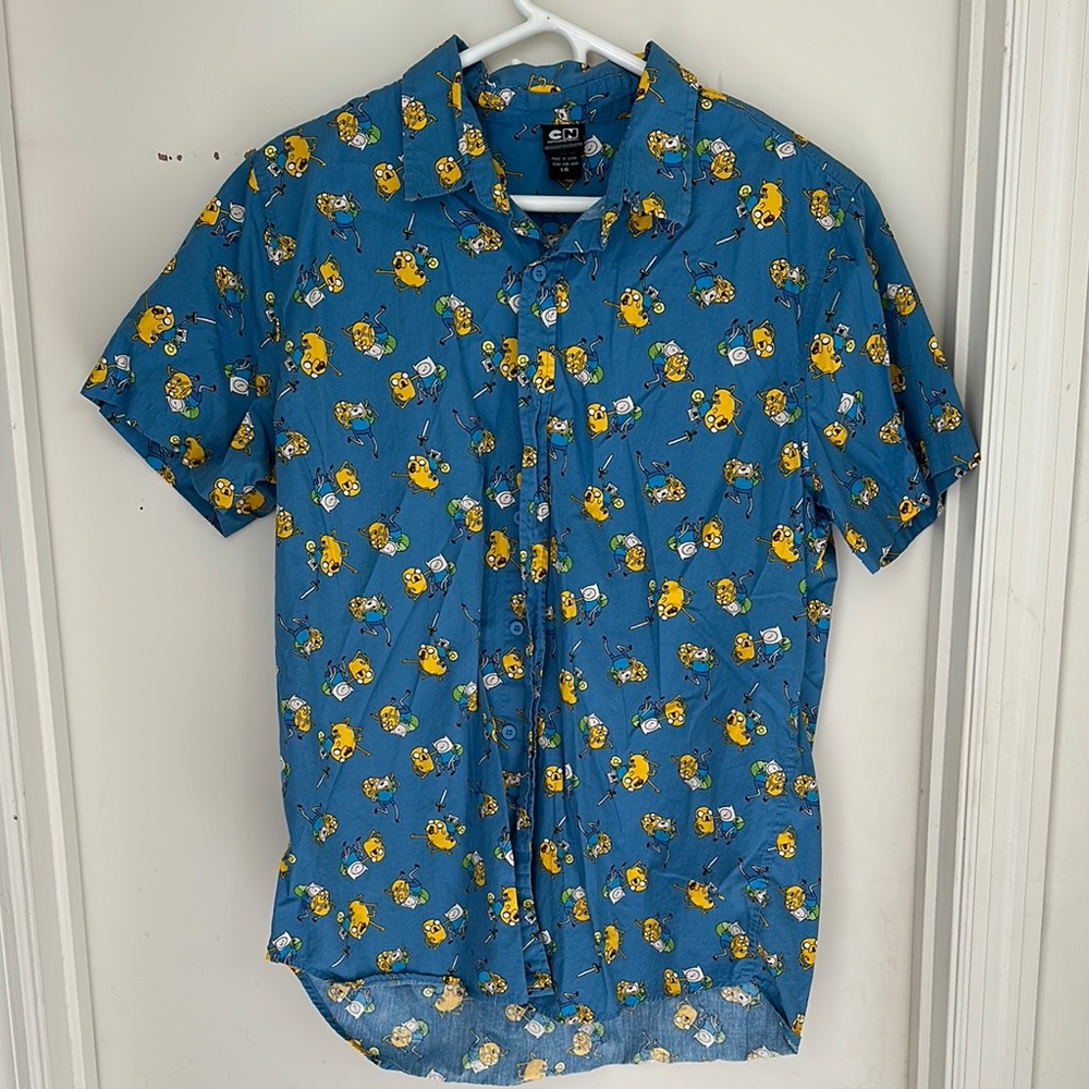 Cartoon Network Blue and Yellow Casual Button Down Shirt
